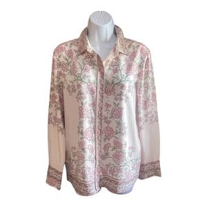 Cupcakes and Cashmere Pink Floral Button Up Long Sleeve Shirt Women's Medium